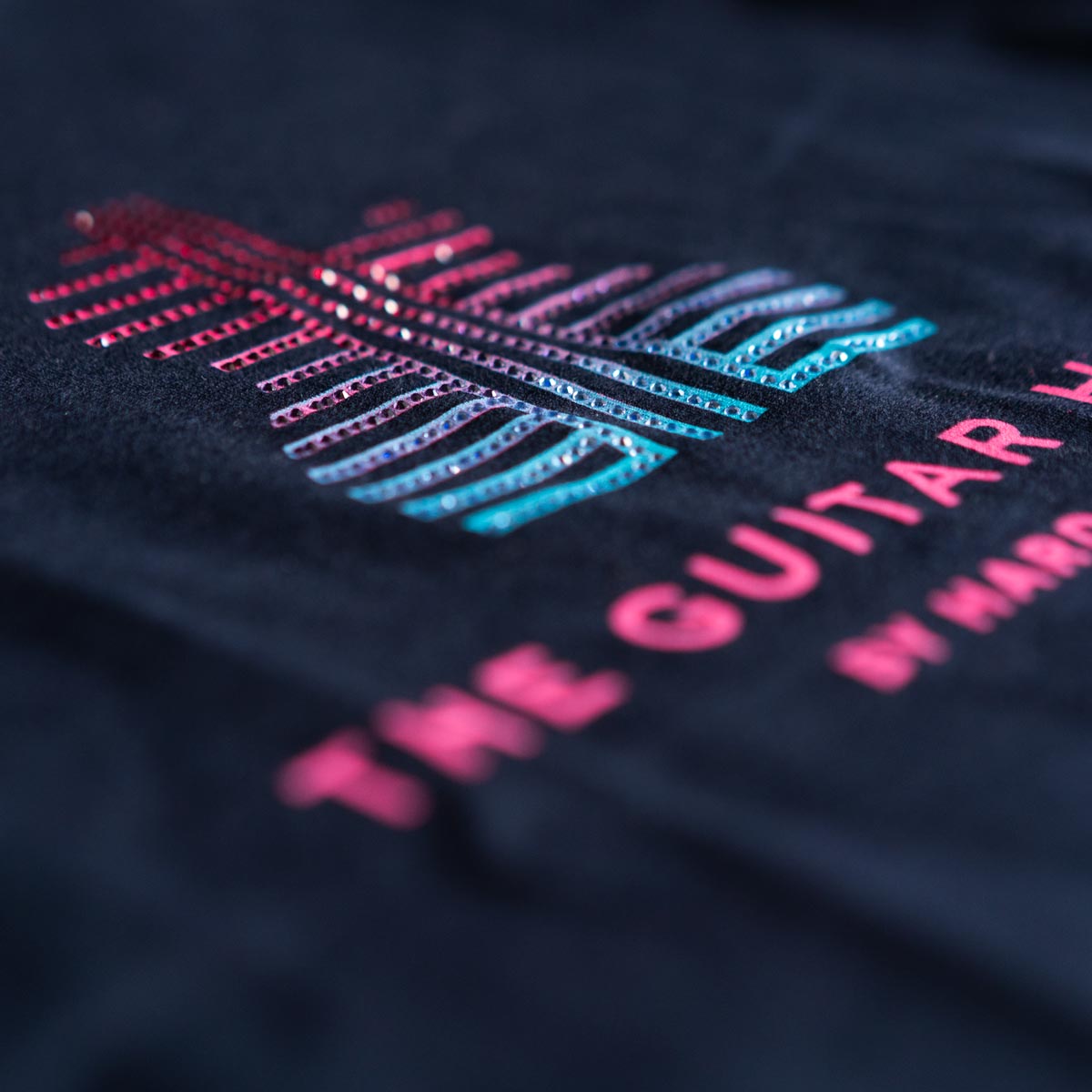 Women's Guitar Hotel Blue Rhinestone Tee image number 1
