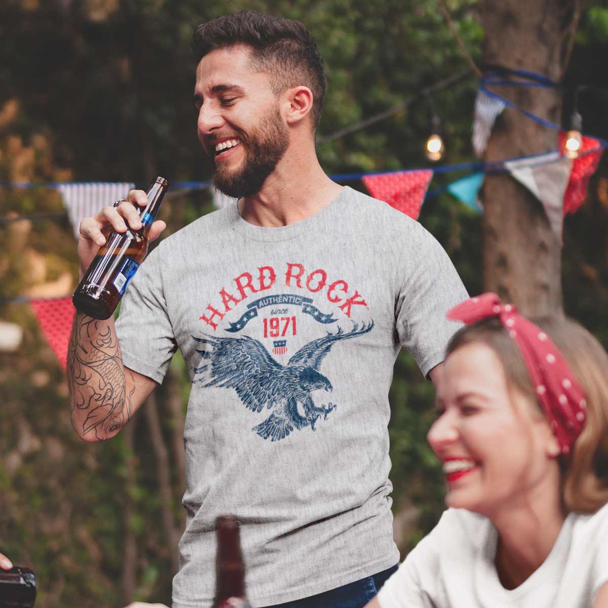 Americana Adult Fit Grey Tee with Flying Eagle Logo Motif image number 2