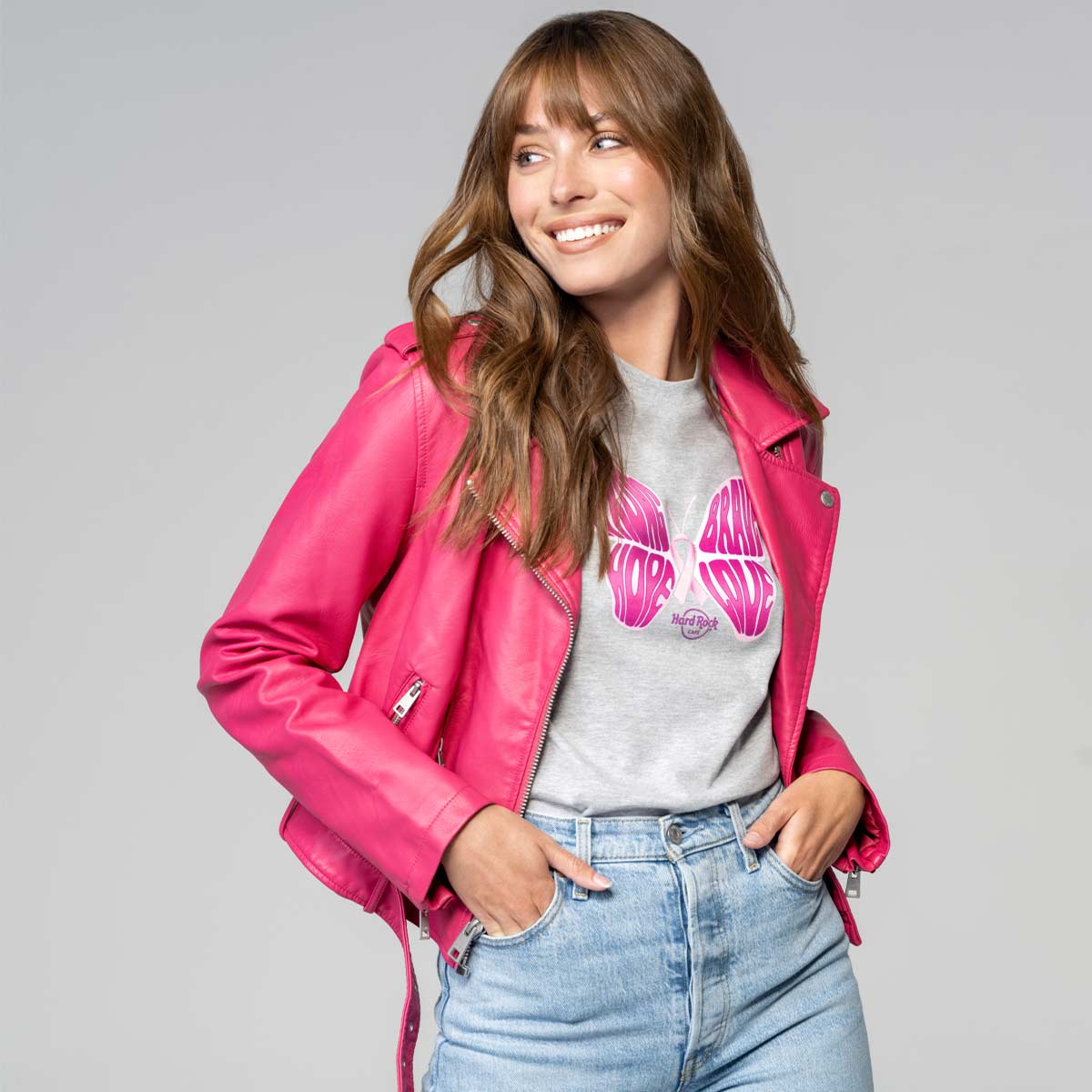Hard Rock Pinktober Unisex Tee in Heather Grey image number 3