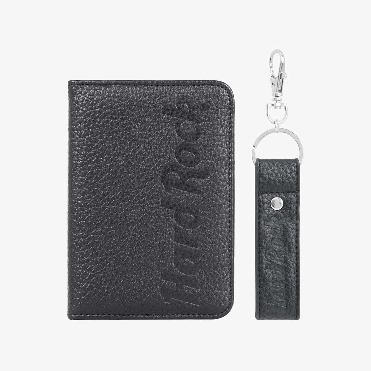 Black Pebbled Passport Cover and Key Fob Boxed Set image number 1