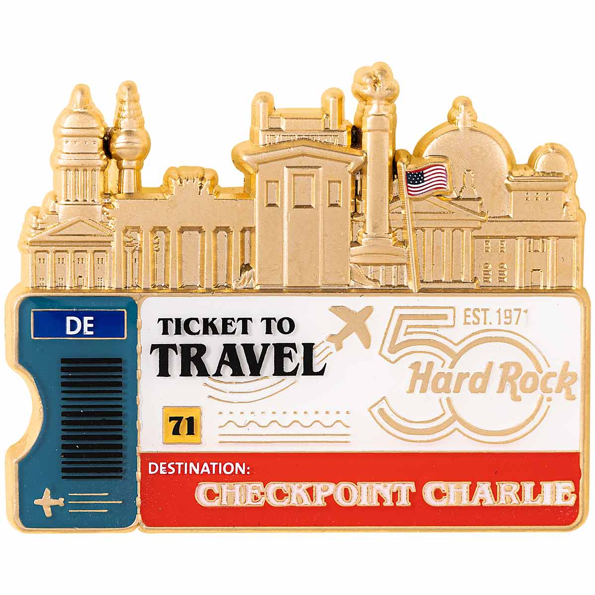50th Anniversary Checkpoint Charlie Ticket to Travel Global Pin image number 2