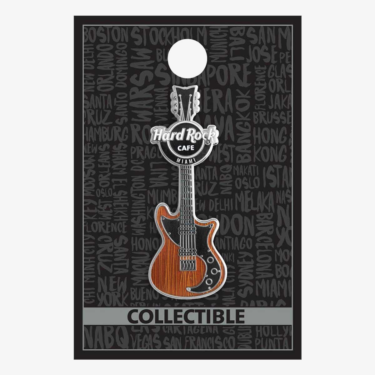 Collectible Woodgrain Retro Guitar Pin image number 2