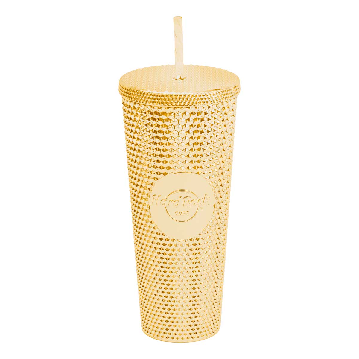 Metallic Gold Textured Tumbler with Straw by Hard Rock image number 3
