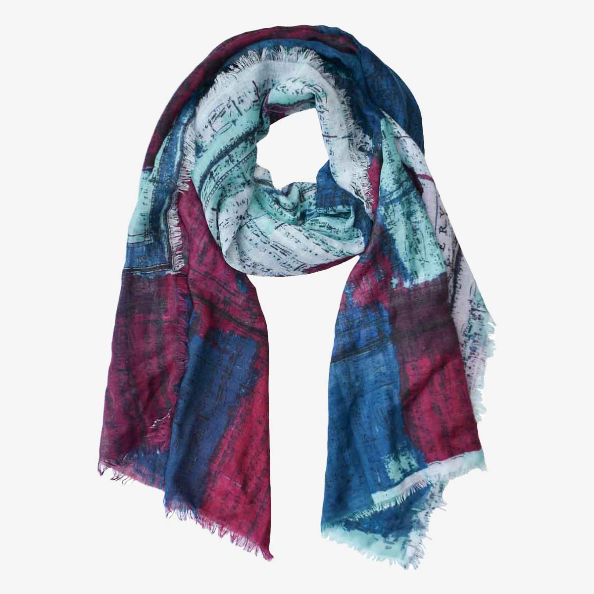 Map Print Scarf with Fringe in Multicolor Hues image number 1