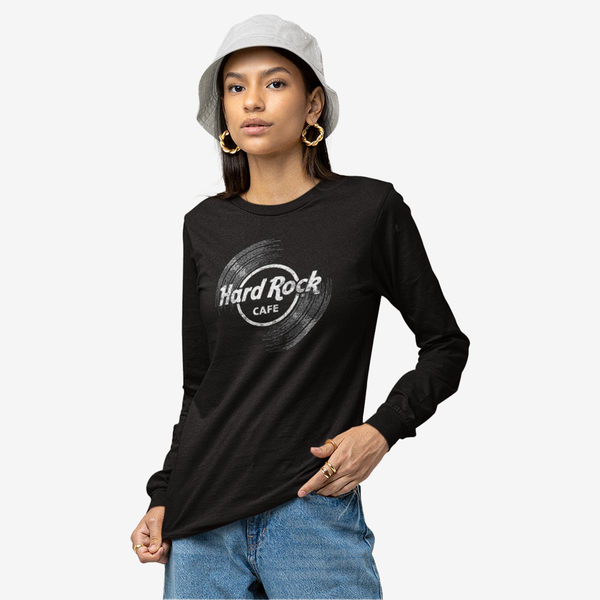 Hard Rock Vinyl Logo Longsleeve Tee Shirt in Black image number 6