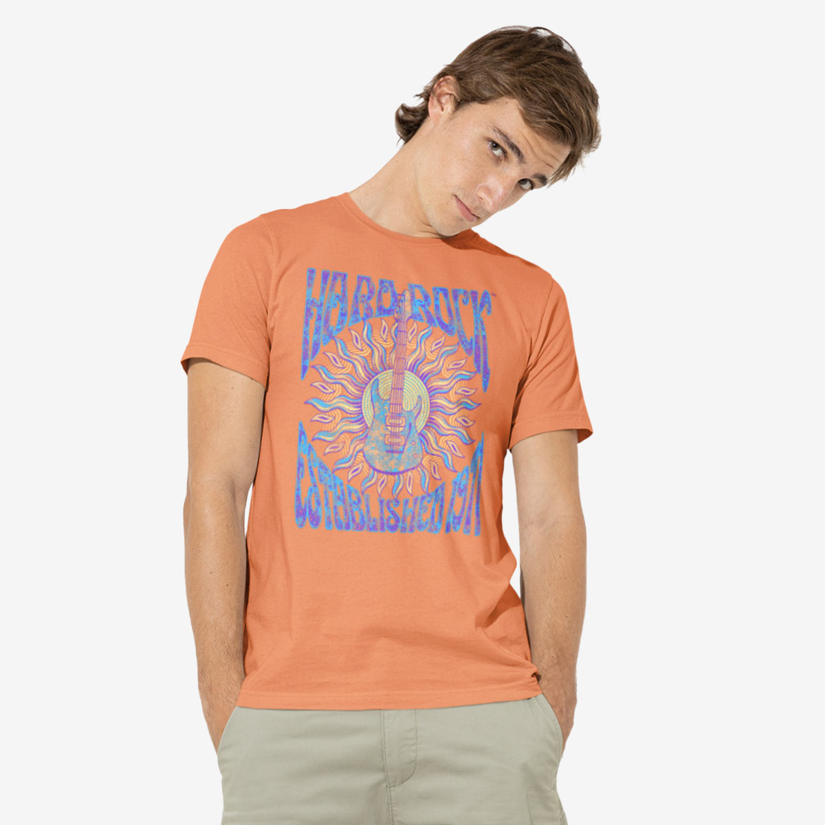 Music Festival Sun Rays Guitar Tee in Cantaloupe image number 1