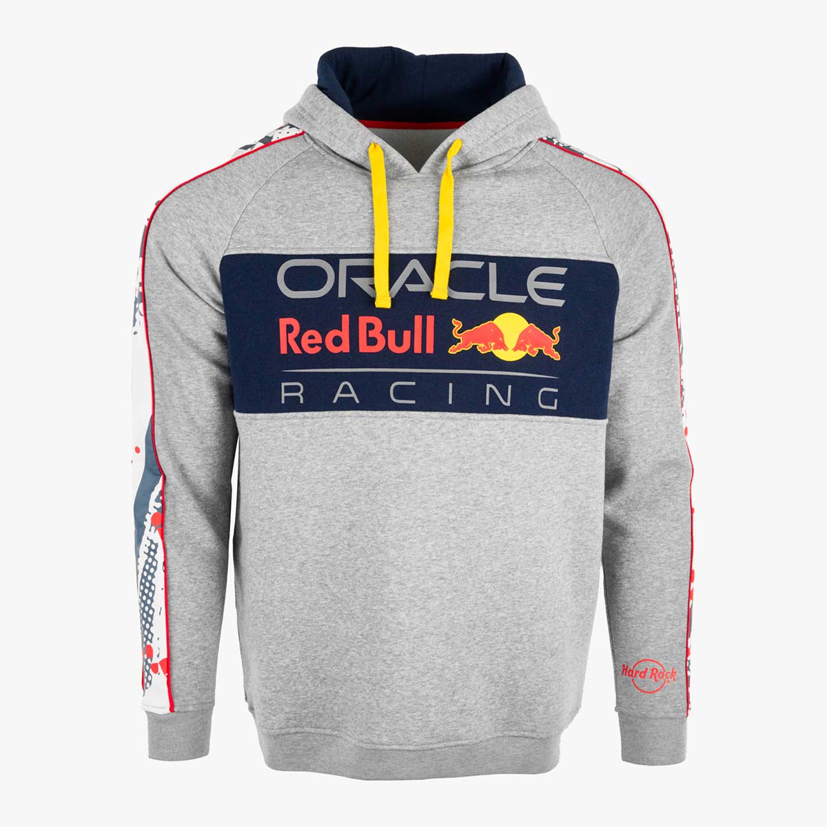 Oracle Red Bull Double Layer Hoodie in Grey with Sleeve Print Piping Details image number 1