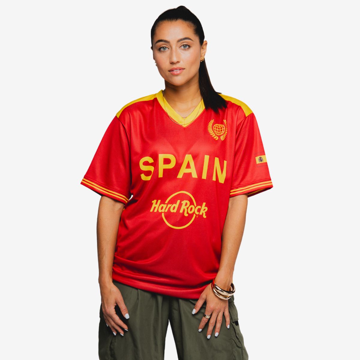 Spain Soccer V-Neck Tee in Red image number 1