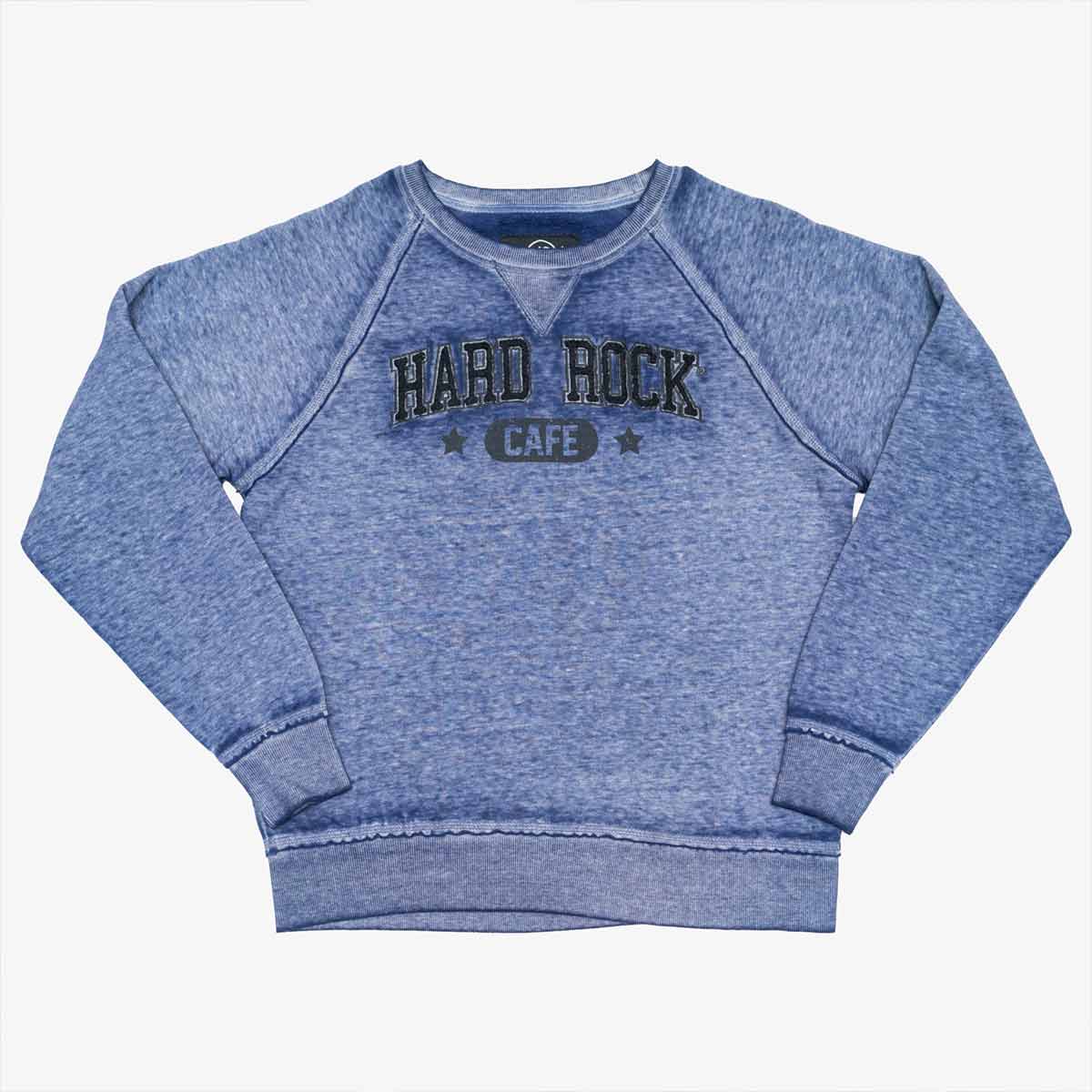Hard Rock Denim Wash Fleece Chenille Logo Pullover image number 1