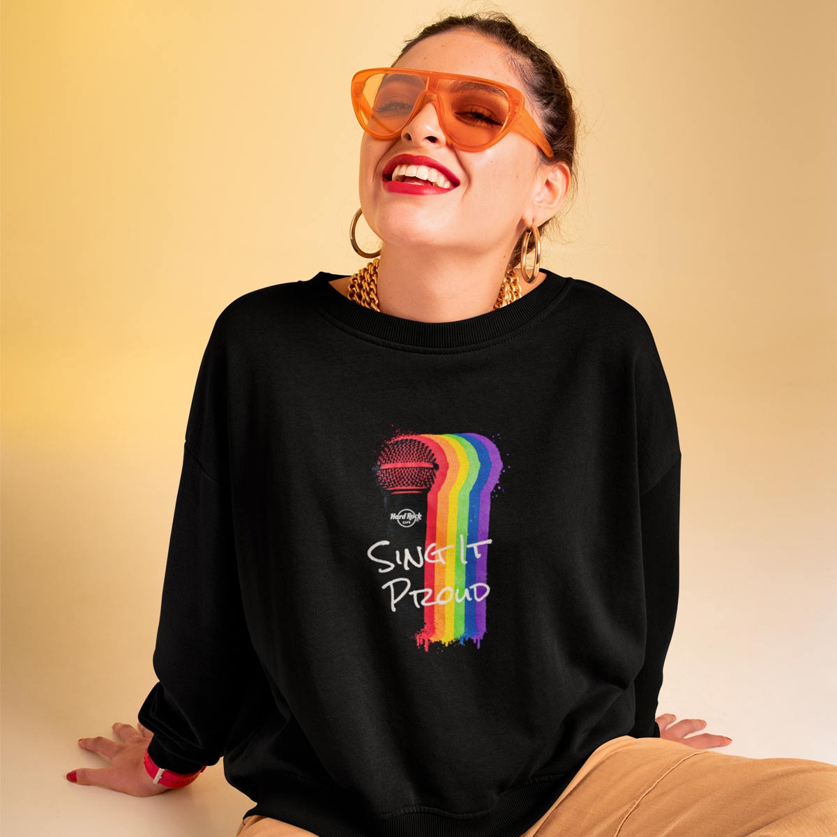 Pride Pullover Crewneck Fleece with Mic Drip Sing It Proud Design image number 7