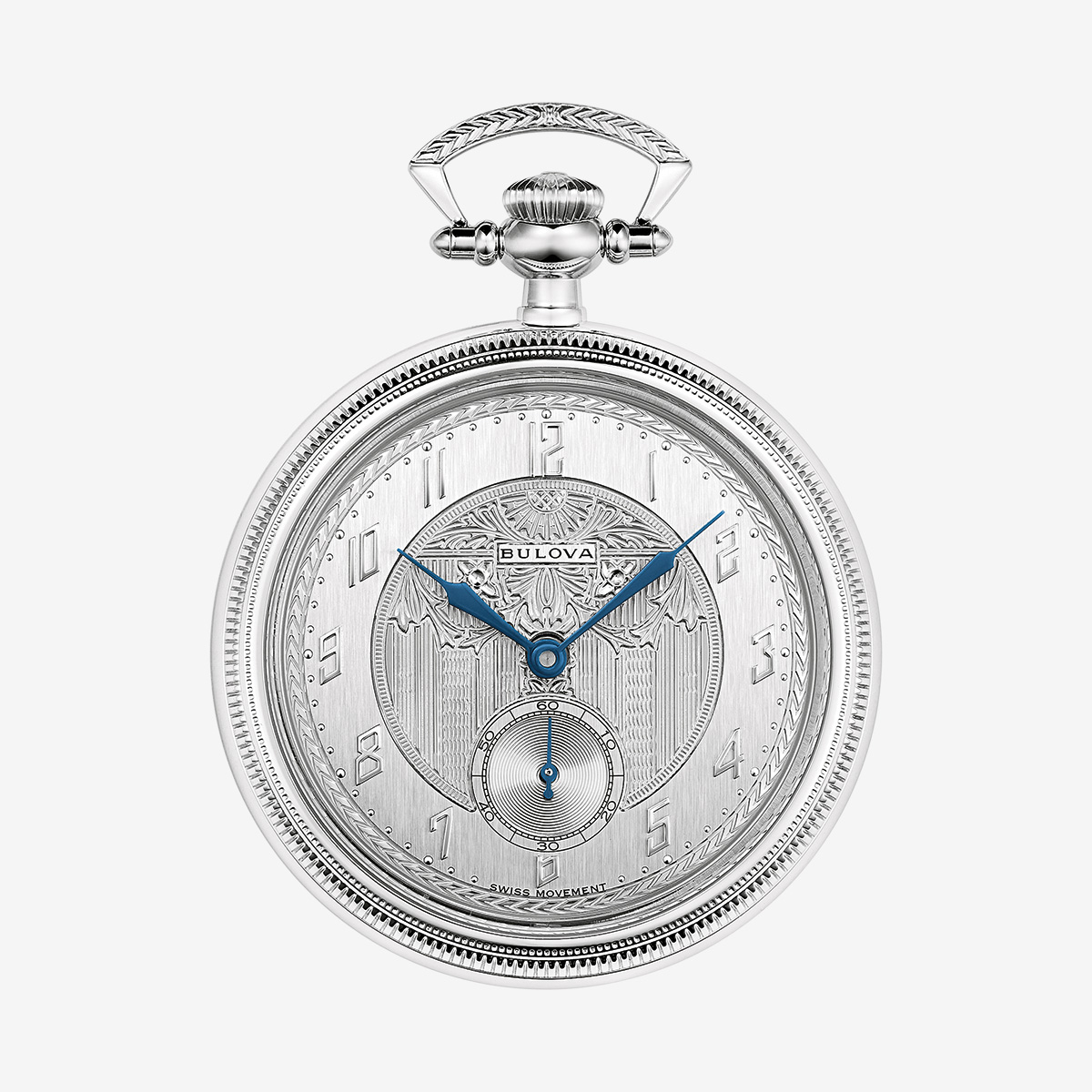 Bulova Men's Silver-Tone dial Pocket Watch With Chain image number 2