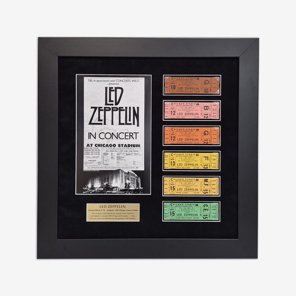 Limited Edition Led Zeppelin Framed Concert 6 Ticket Collage image number 1