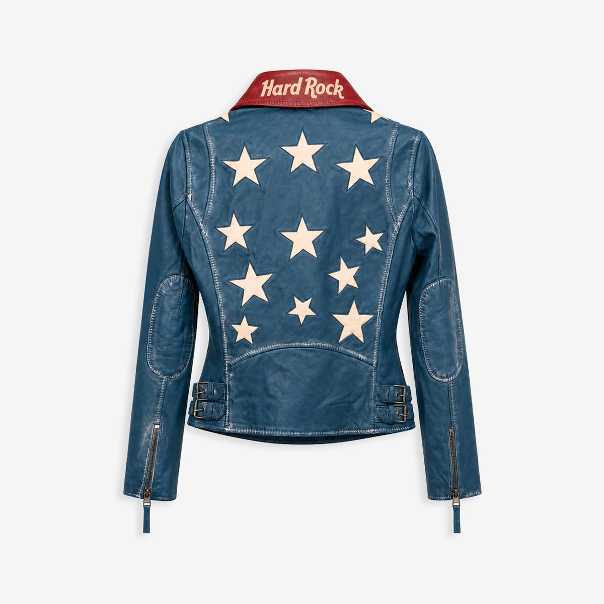 Ladies Fit Star Leather Jacket in Blue image number 3