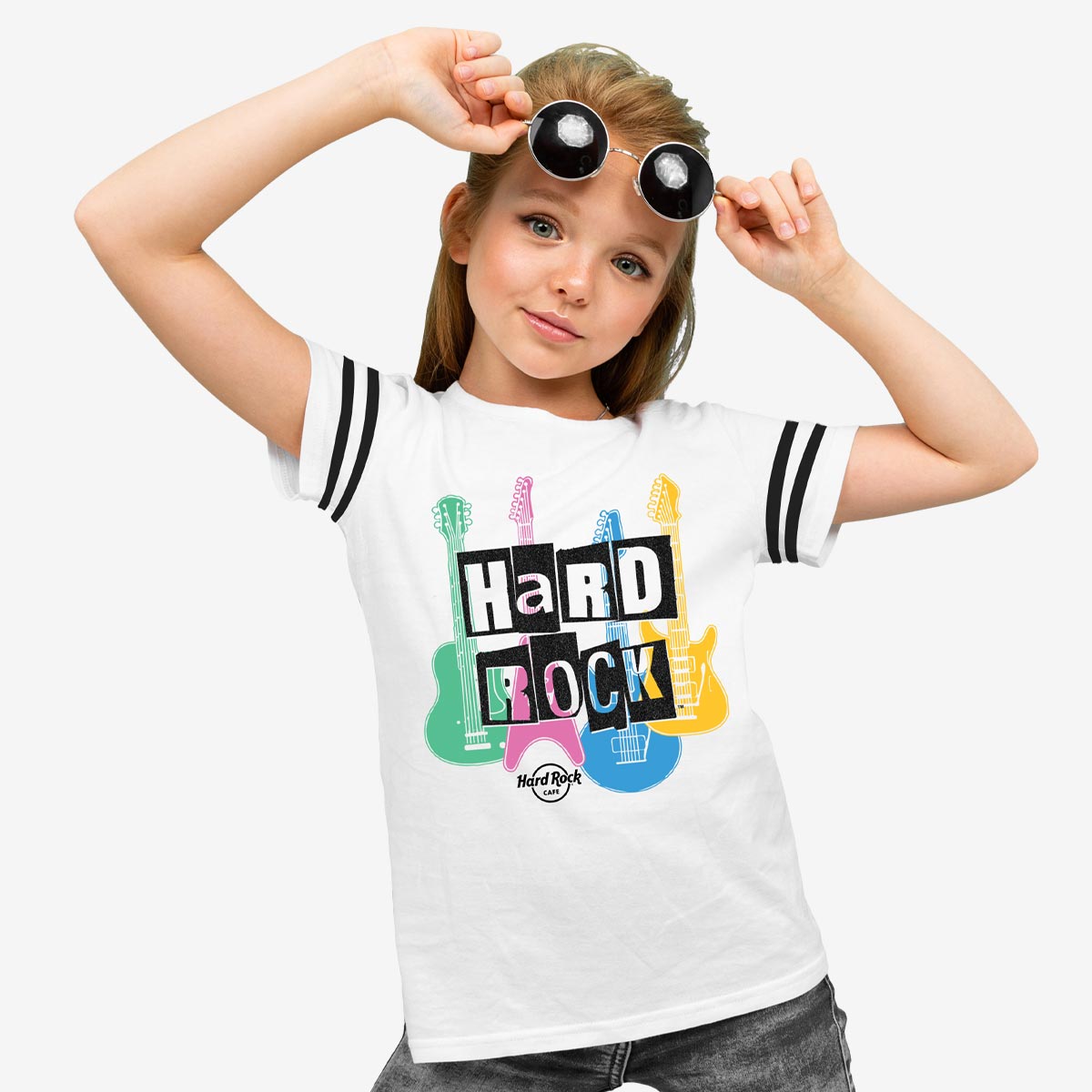 Rock Kids Ringer Tee in White with Cut Out Letters Design image number 1