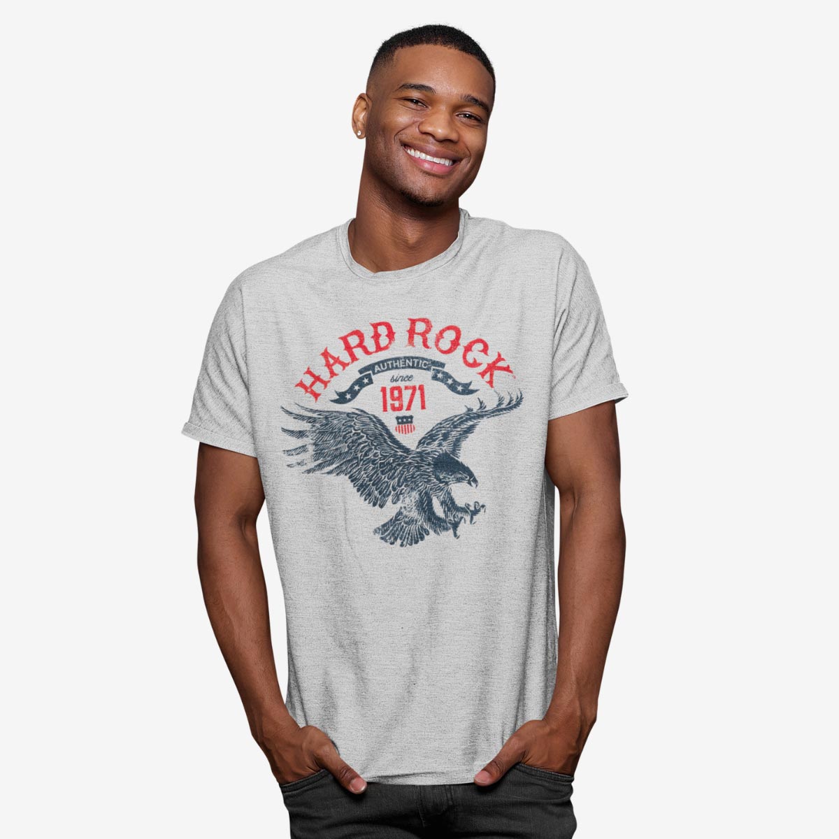Americana Adult Fit Grey Tee with Flying Eagle Logo Motif image number 1