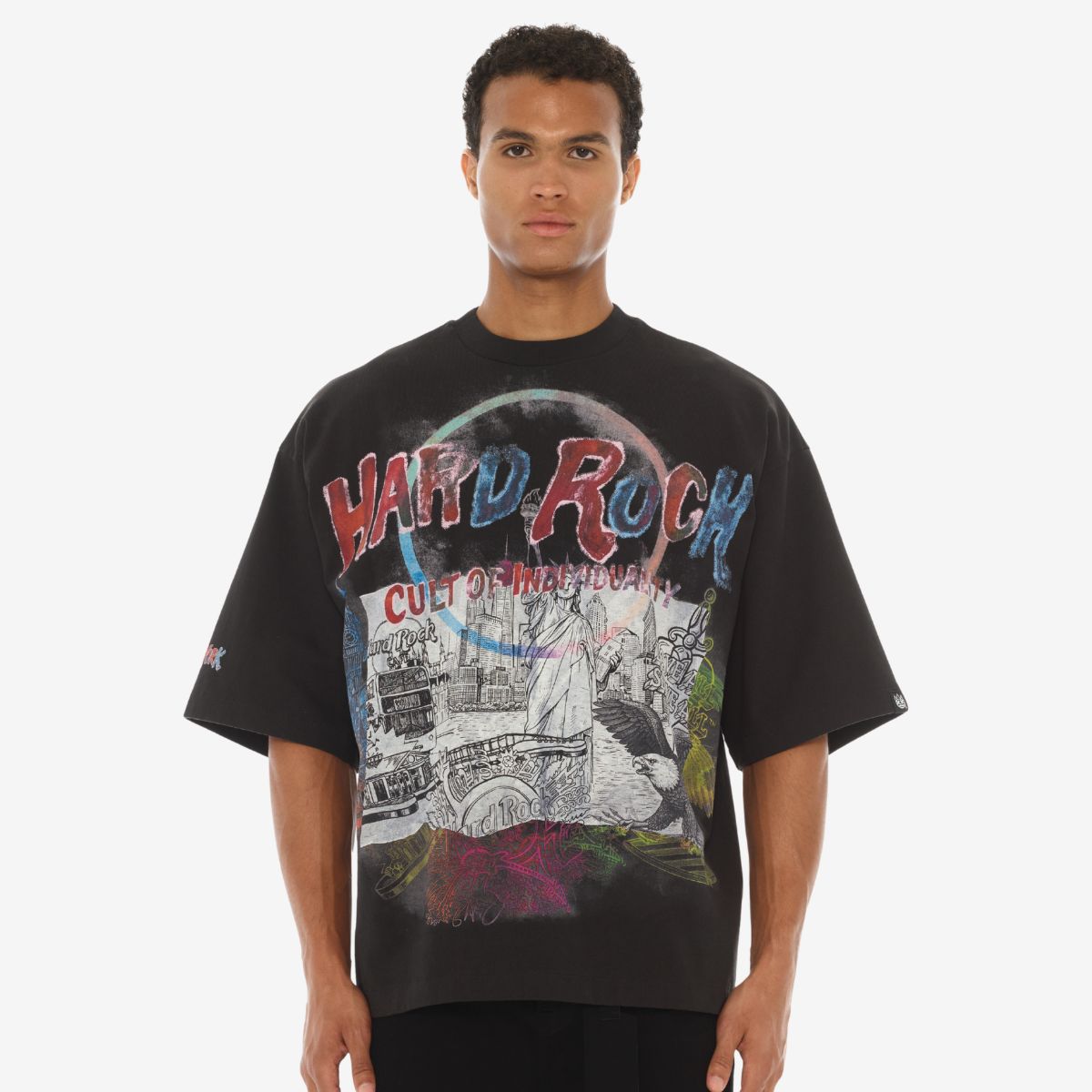 Hard Rock x Cult Icons Mural Boxy Oversized Tee in Gunmetal Gray image number 1