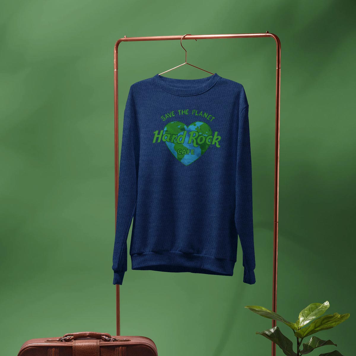 Hard Rock Adult Fit Save the Planet Heart Sweatshirt in Navy image number 2