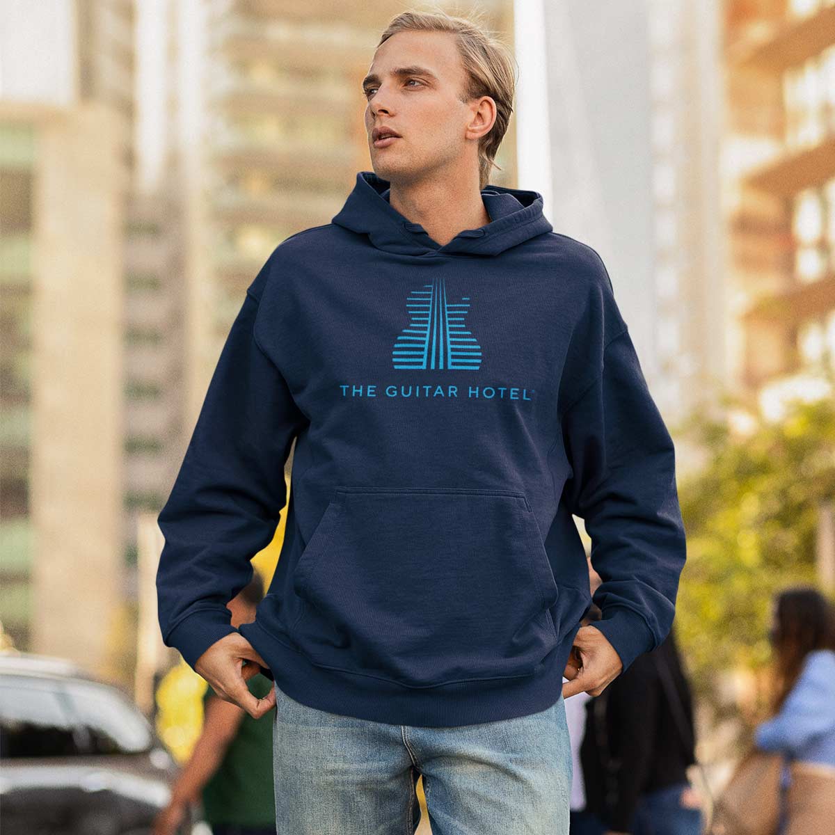 Guitar Hotel Pullover Hoodie in Navy image number 3