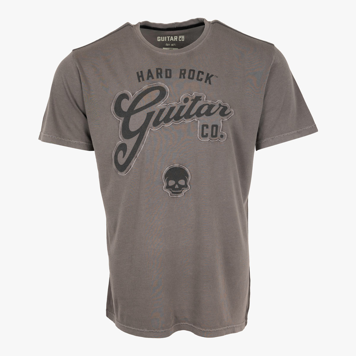 Guitar Company Adult Fit Script Skull Tee in Charcoal image number 1