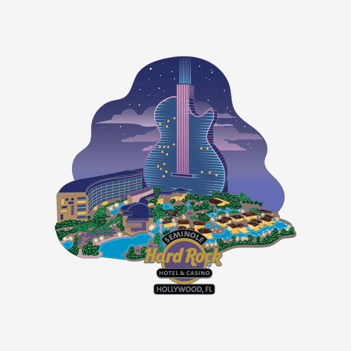 Limited Edition Hollywood, FL Night Life Guitar Pin image number 1