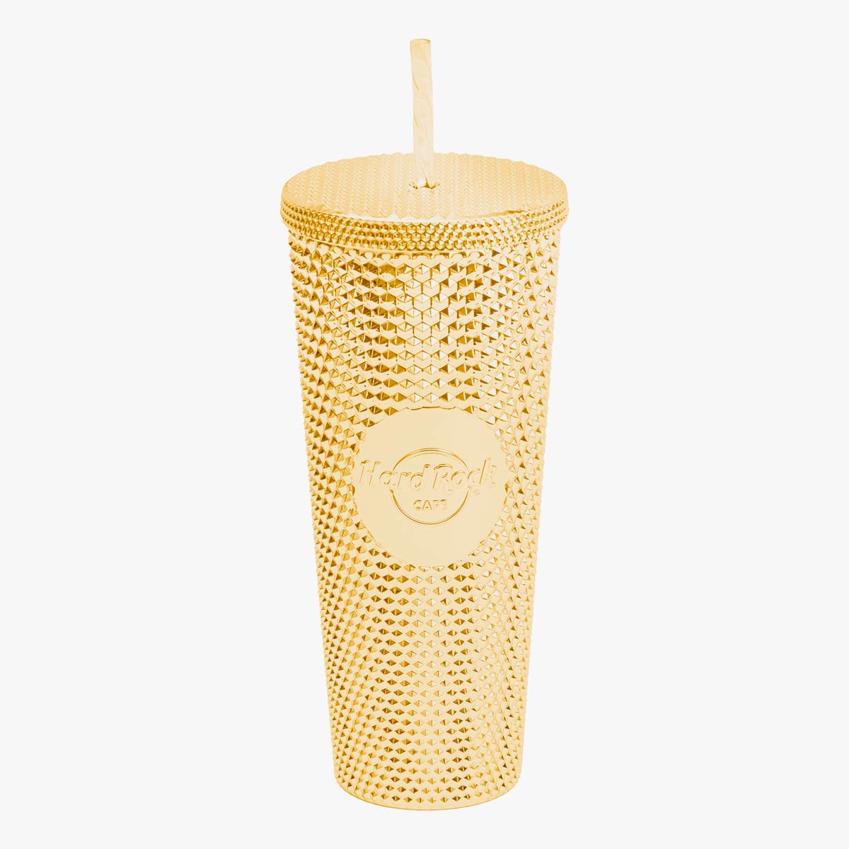 Metallic Gold Textured Tumbler with Straw by Hard Rock image number 1