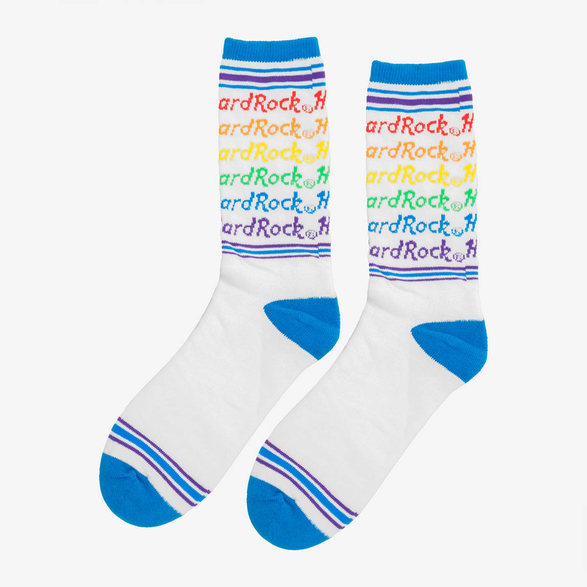 Retro Blue Rainbow Repeat Logo Print Crew Socks image number 1