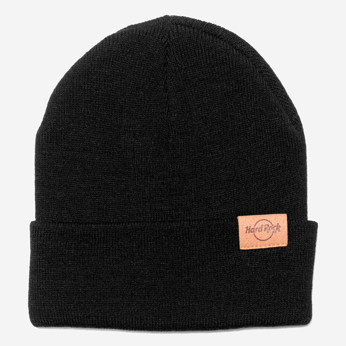 Cuffed Up Hard Rock Beanie in Black with Tan Logo image number 1