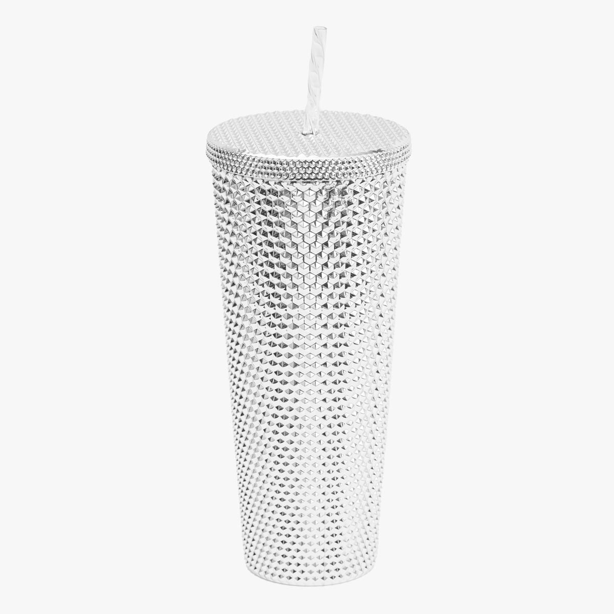 Metallic Silver Textured Tumbler with Straw by Hard Rock image number 2