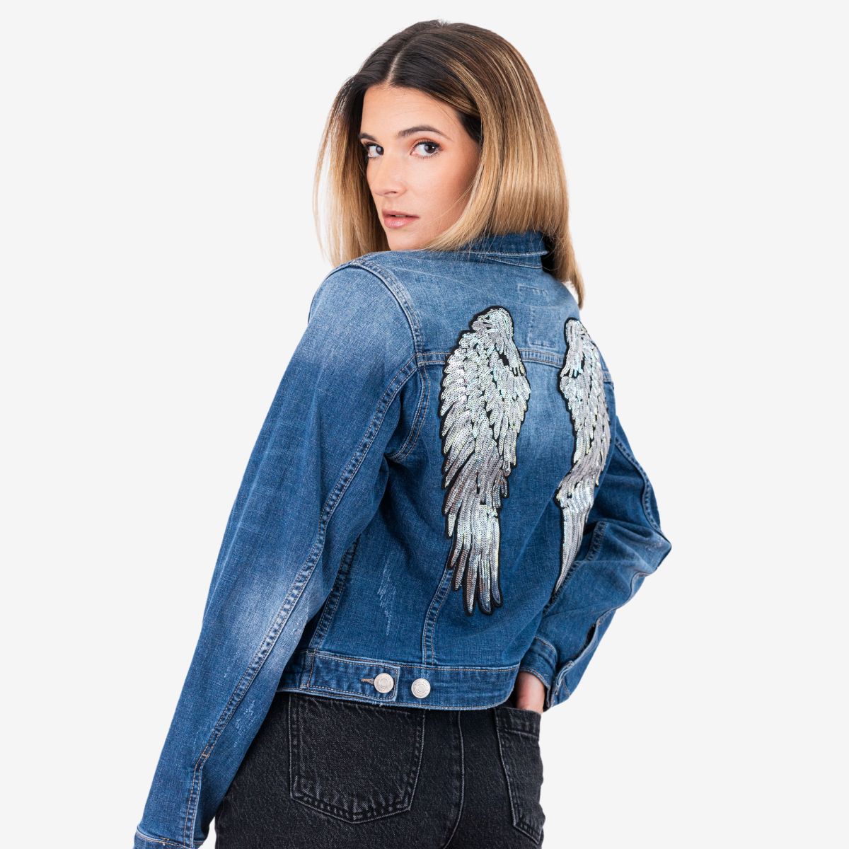 Sequin Wing Denim Jacket by Guitar Company image number 1