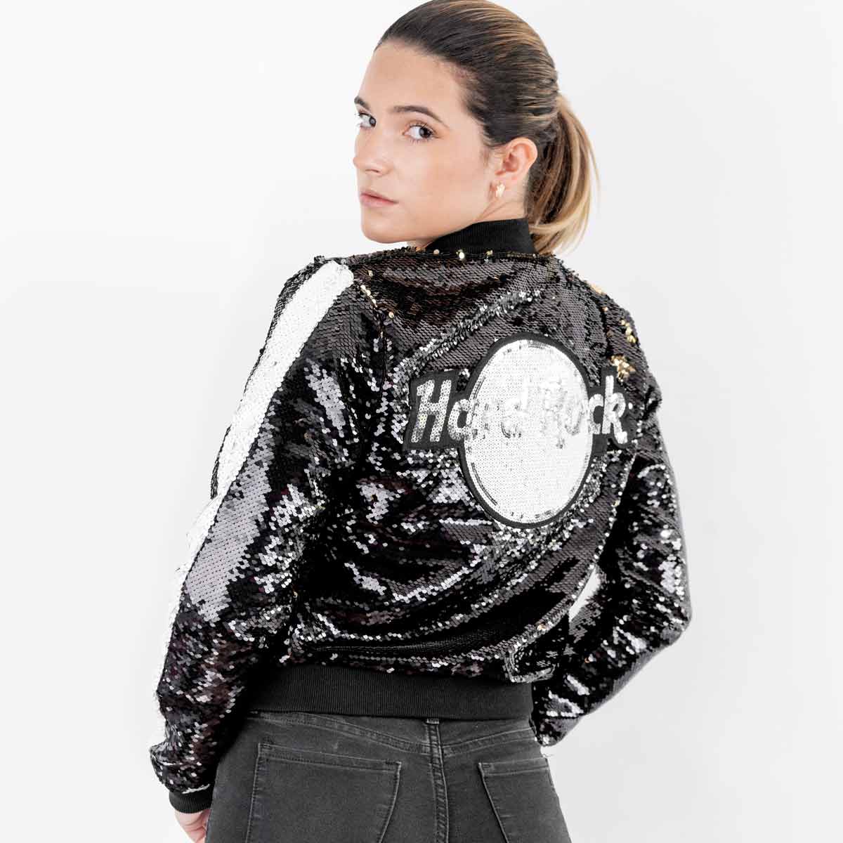 Women's Sequin Logo Bomber Jacket image number 5