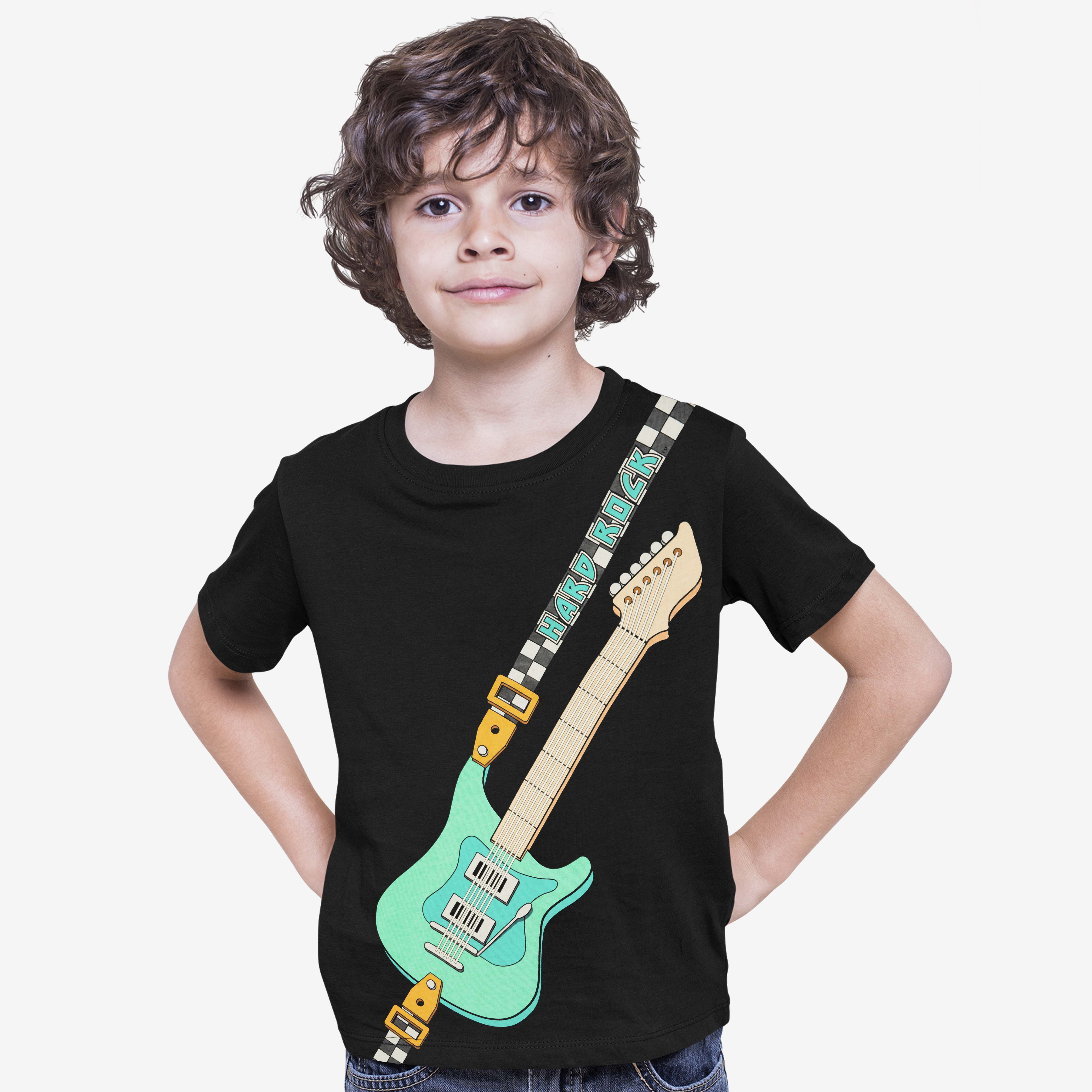 Rock Kids Tee in Black with Electric Guitar Strap Design image number 1