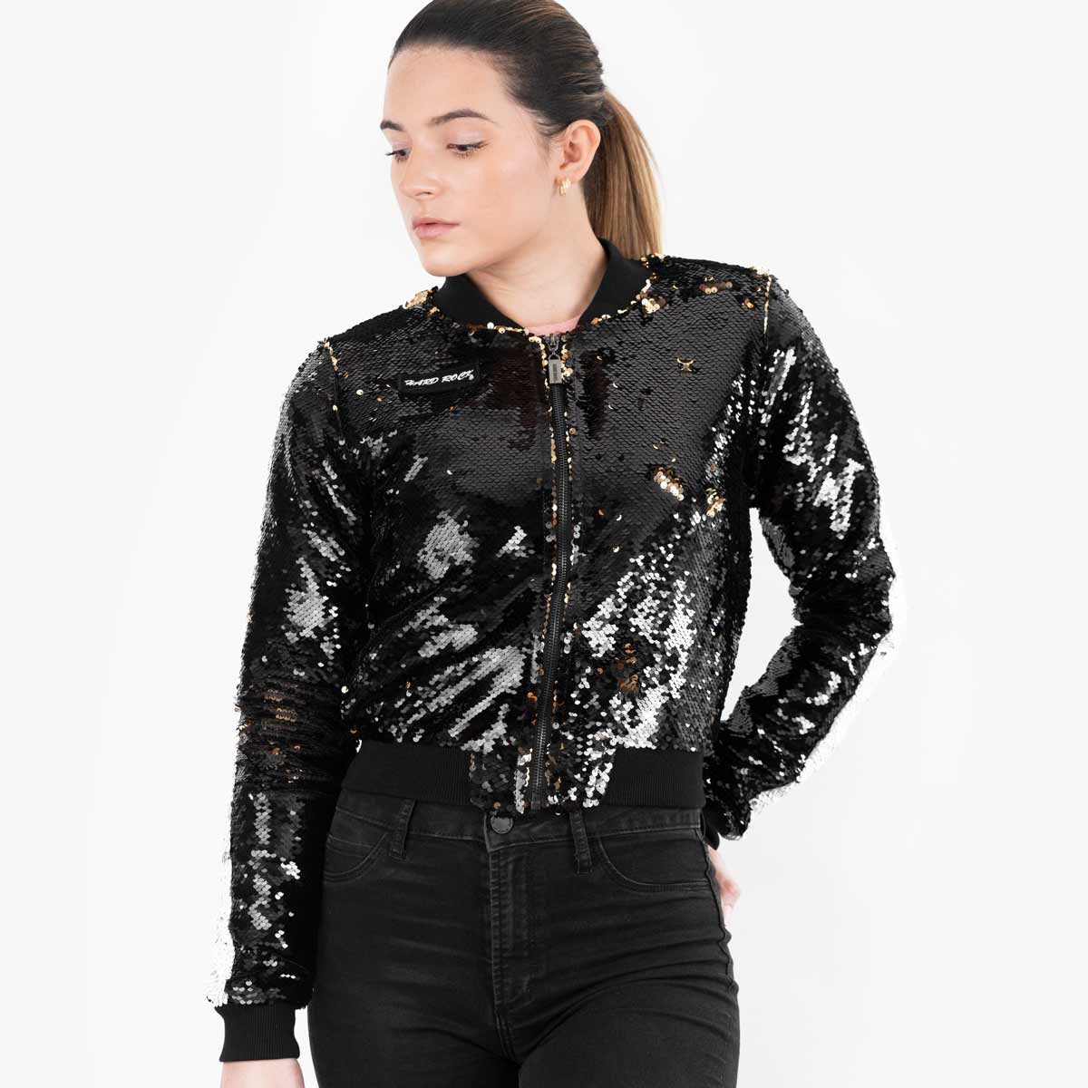 Women's Sequin Logo Bomber Jacket image number 3