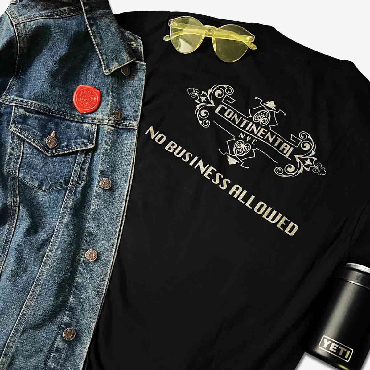 John Wick Official X Hard Rock Adult Fit T-Shirt Continental No Business  Allowed