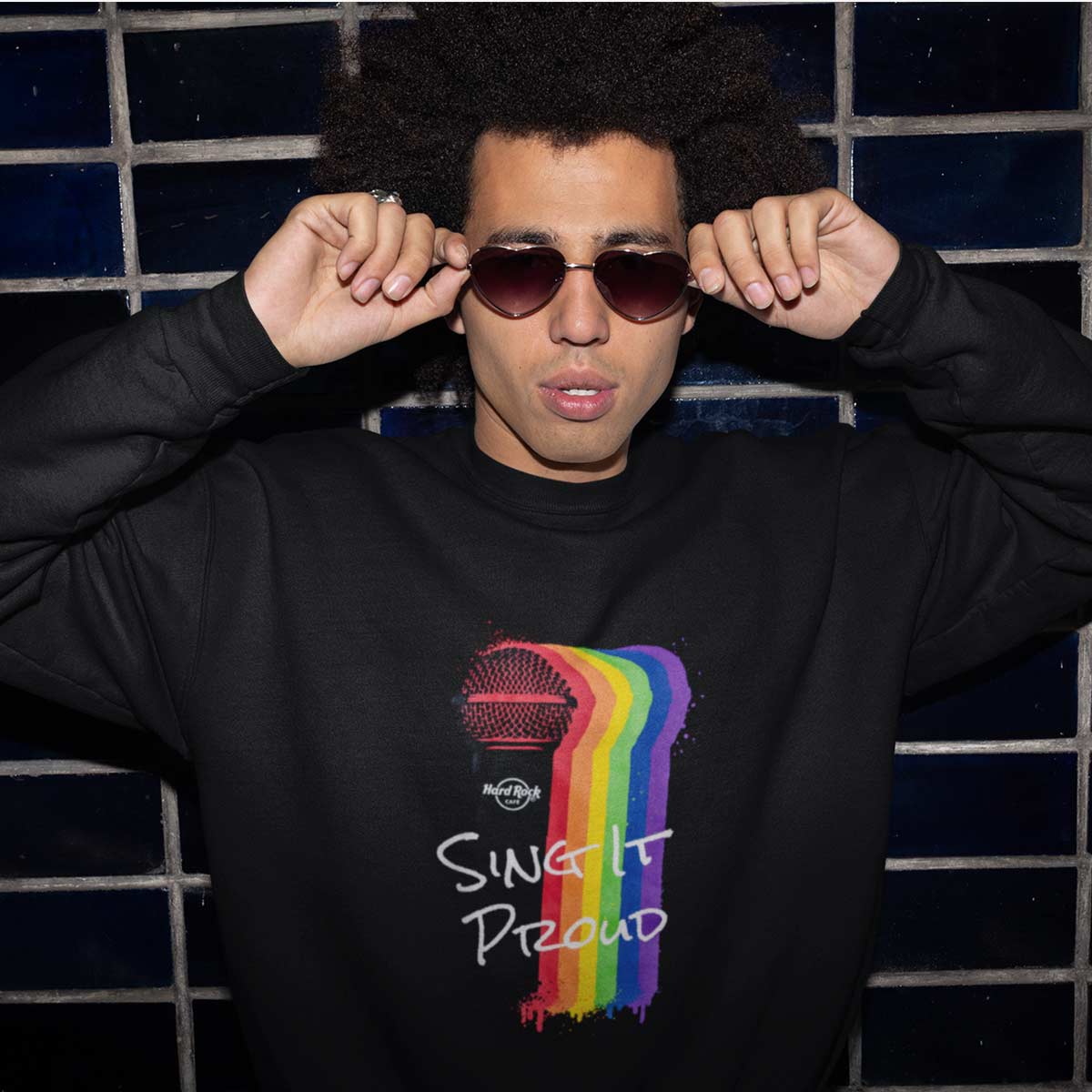 Pride Pullover Crewneck Fleece with Mic Drip Sing It Proud Design image number 2