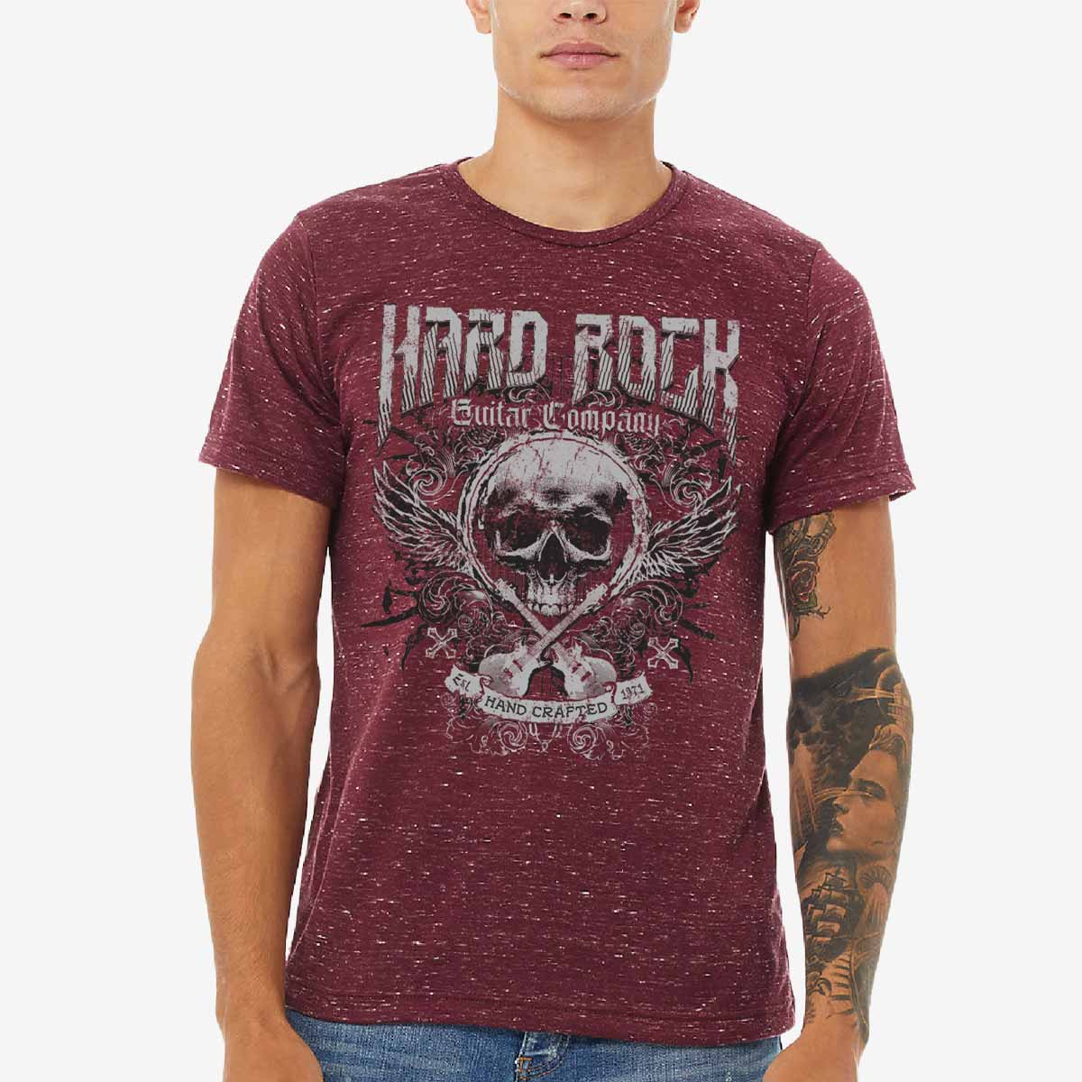 Guitar Company Relaxed Fit Skull Tee in Marbled Maroon image number 1