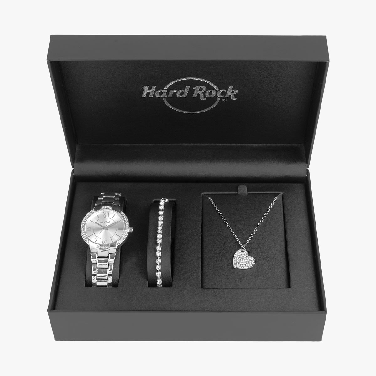 Hard Rock Watch Set with Heart Necklace and Tennis Bracelet image number 1