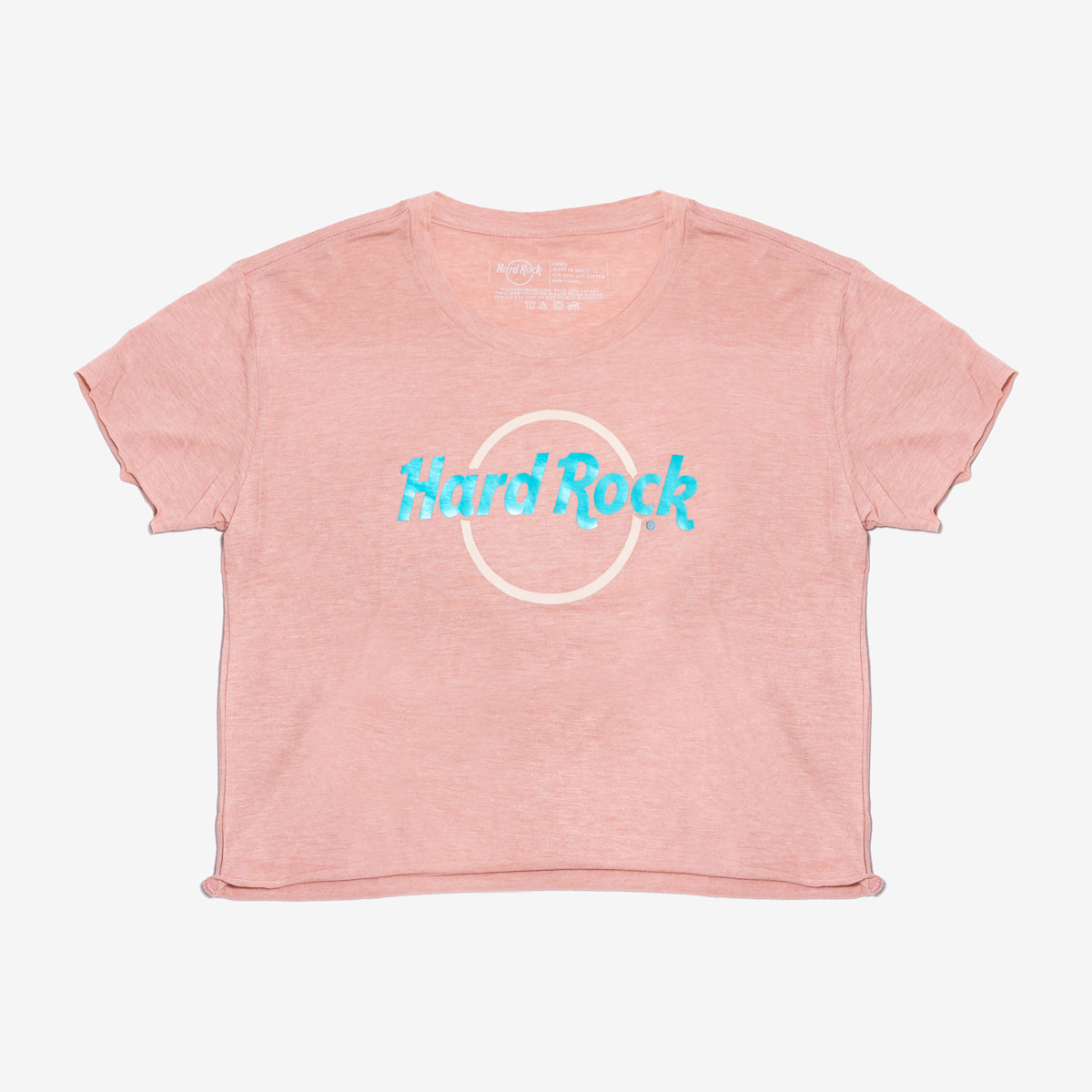 Hard Rock Pop of Color Cropped Tee in Pink and Teal image number 3