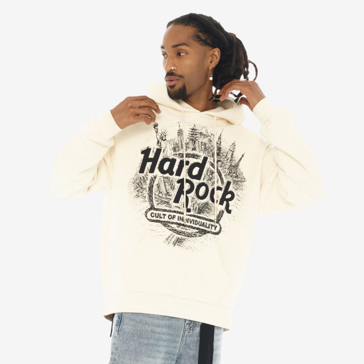 Hard Rock x Cult Banner Motto Pullover Fleece in Winter White image number 2