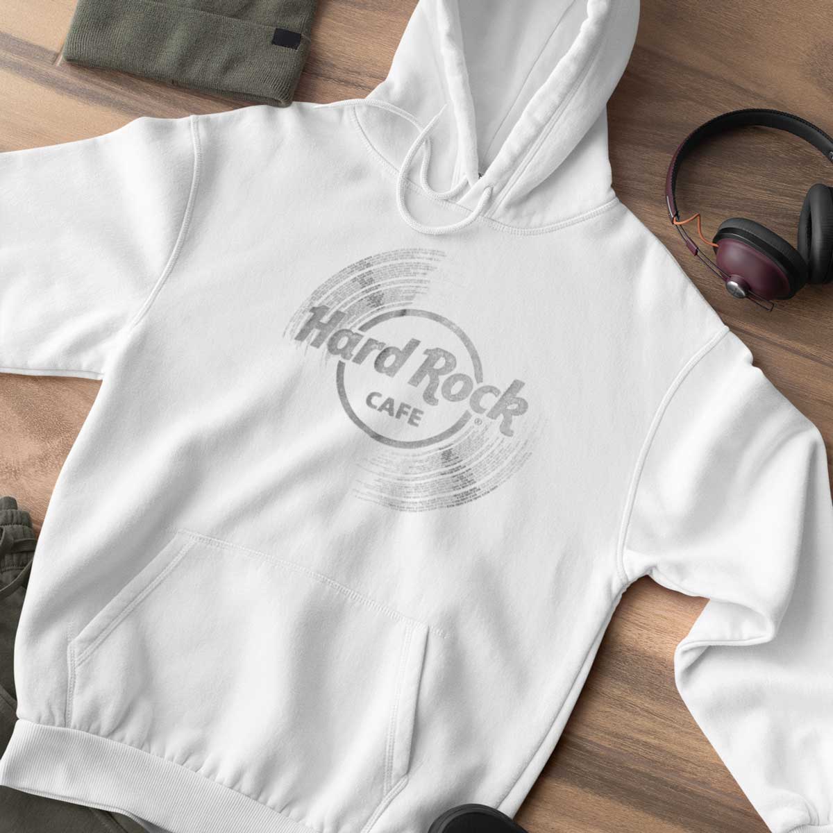 Hard Rock Vinyl Logo Fleece-Lined Hoodie in White image number 2
