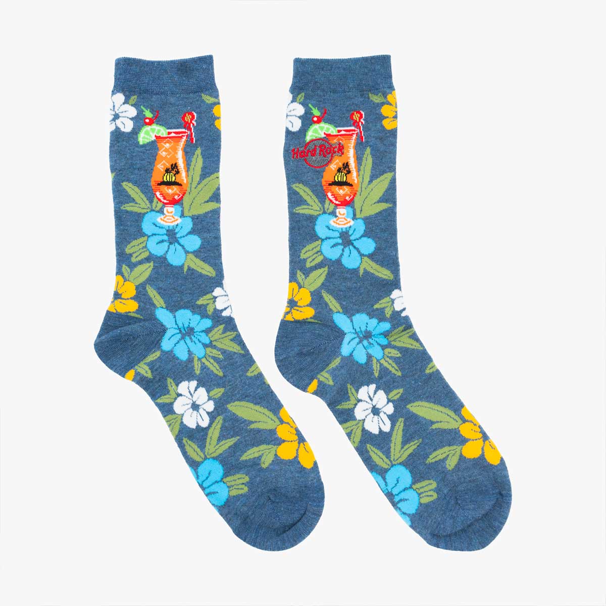 Hibiscus Flower Print and Hurricane Cocktail Crew Socks image number 1