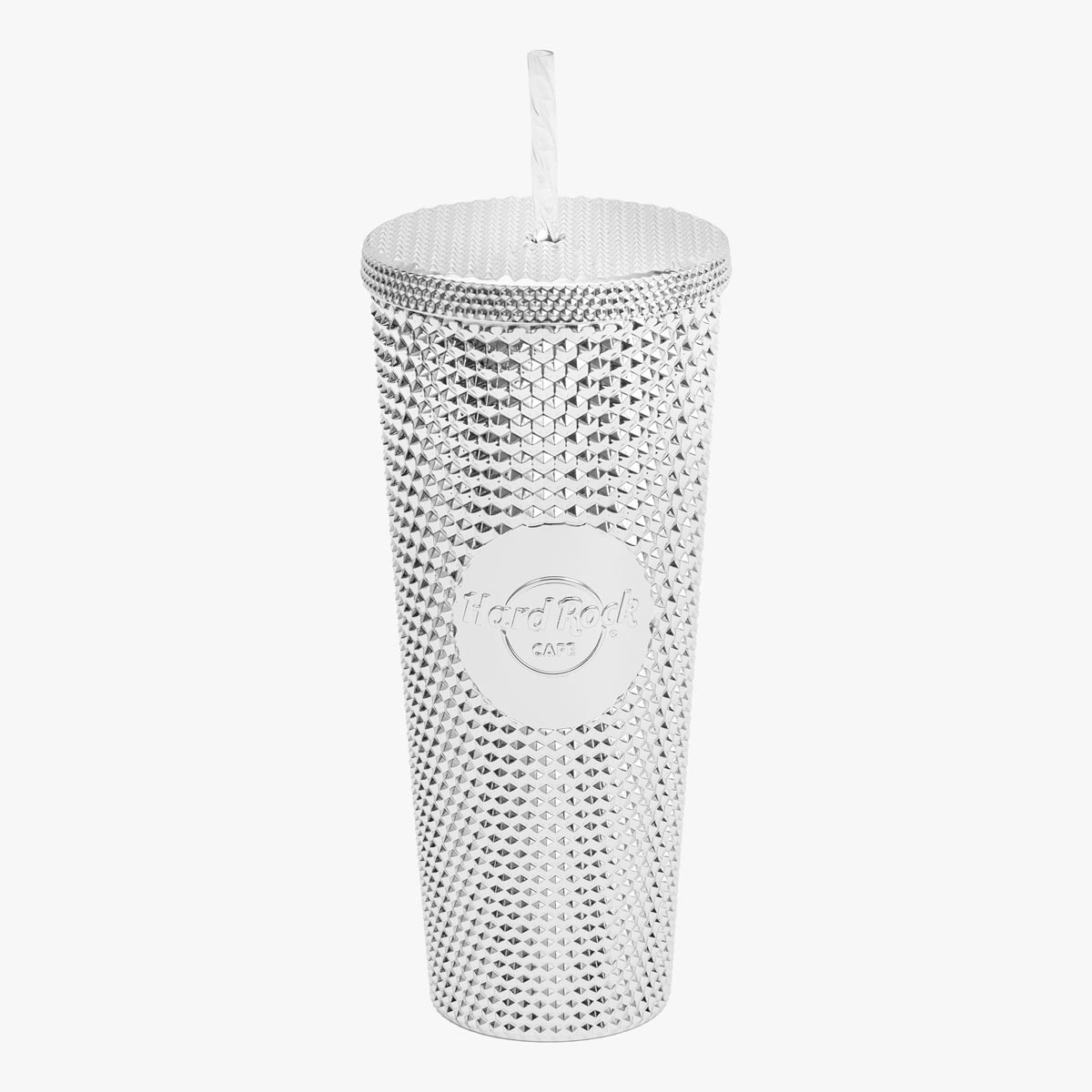 Metallic Silver Textured Tumbler with Straw by Hard Rock image number 1