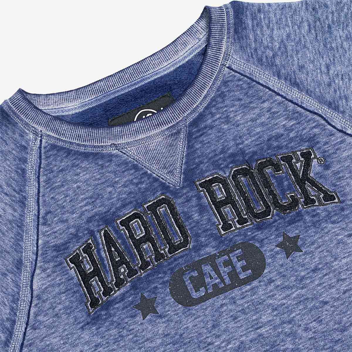 Hard Rock Denim Wash Fleece Chenille Logo Pullover image number 2