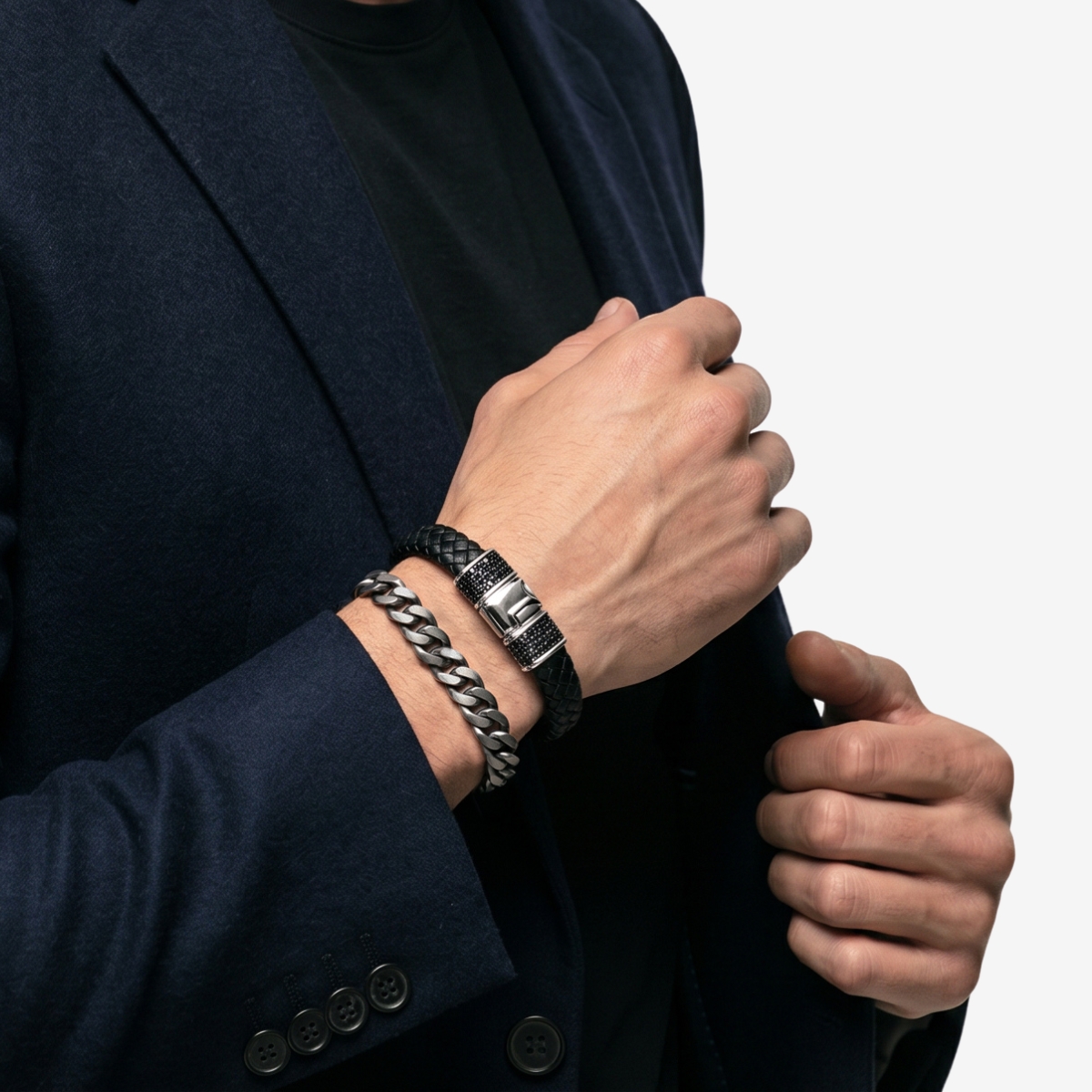Ethos 8.5" "Black Ice" Leather Bracelet with Sapphire Closure image number 1