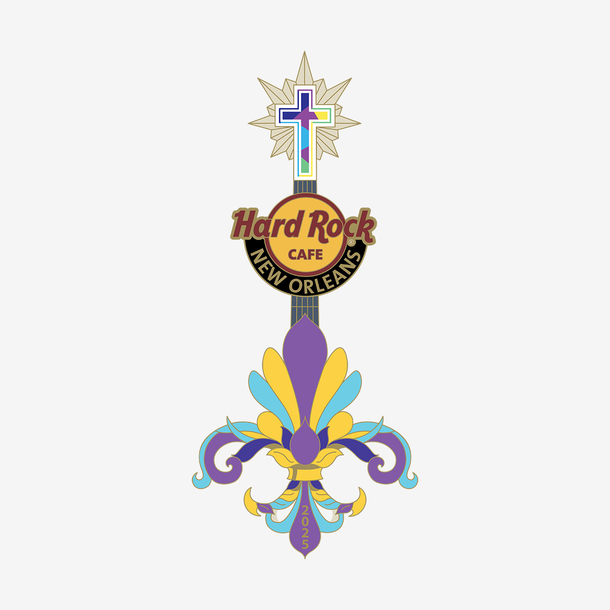 Limited Edition New Orleans Cross Fleur Guitar Pin image number 1