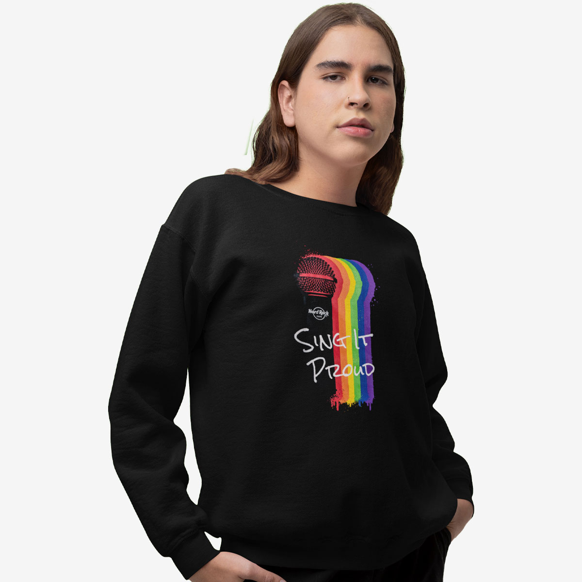 Pride Pullover Crewneck Fleece with Mic Drip Sing It Proud Design image number 6