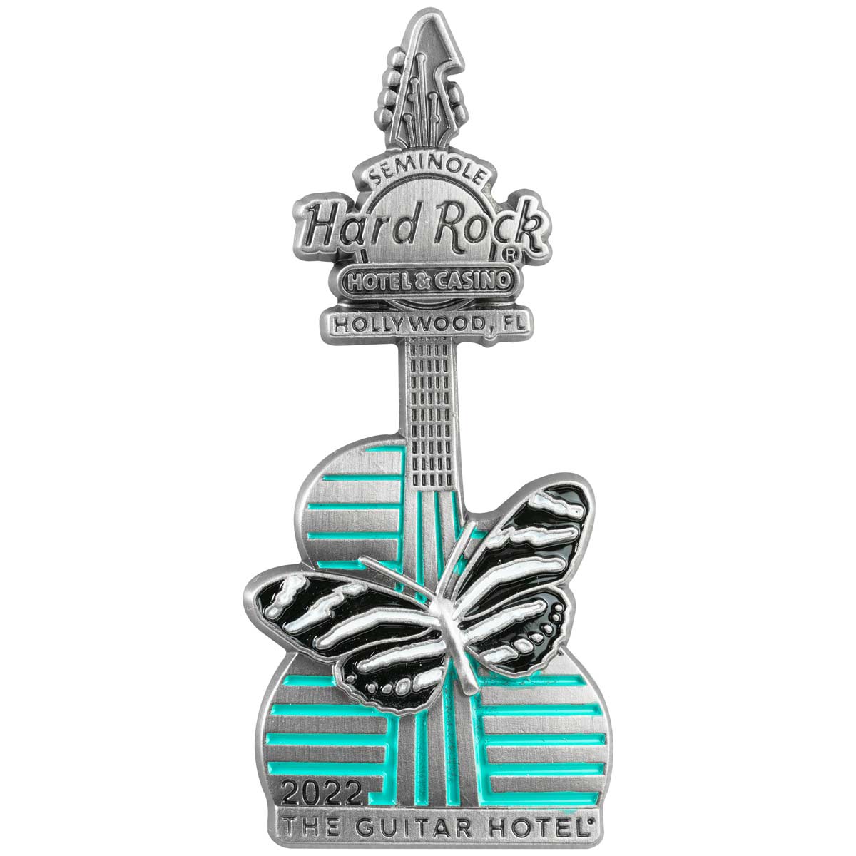 Hollywood, FL 3D Guitar Hotel Zebra Butterfly Pin image number 2