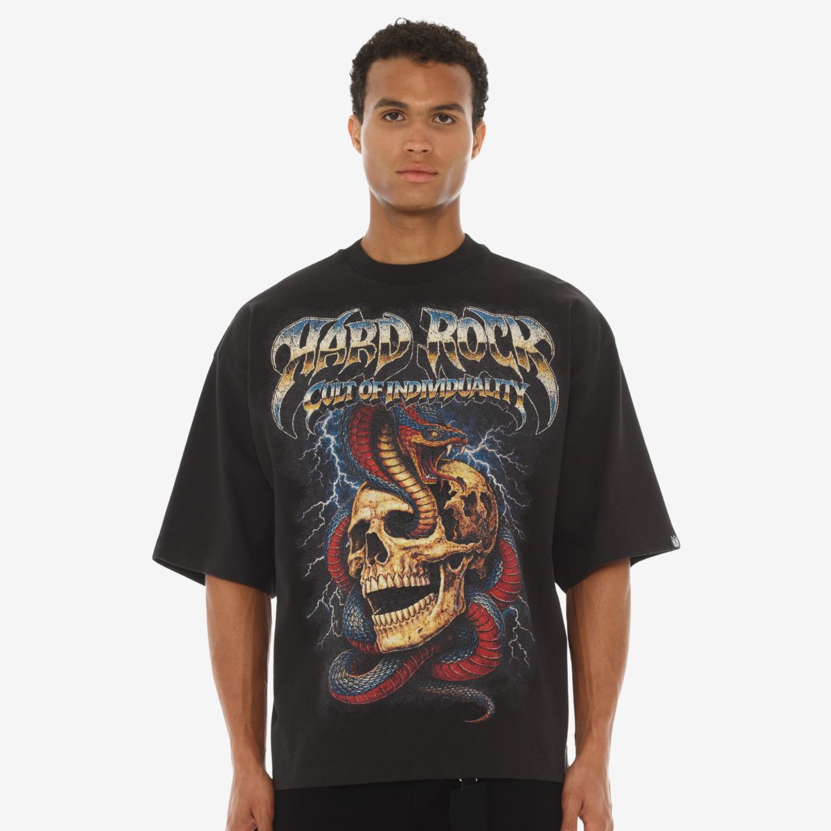 Hard Rock x Cult Skull Snake Boxy Oversized Tee in Charcoal image number 1
