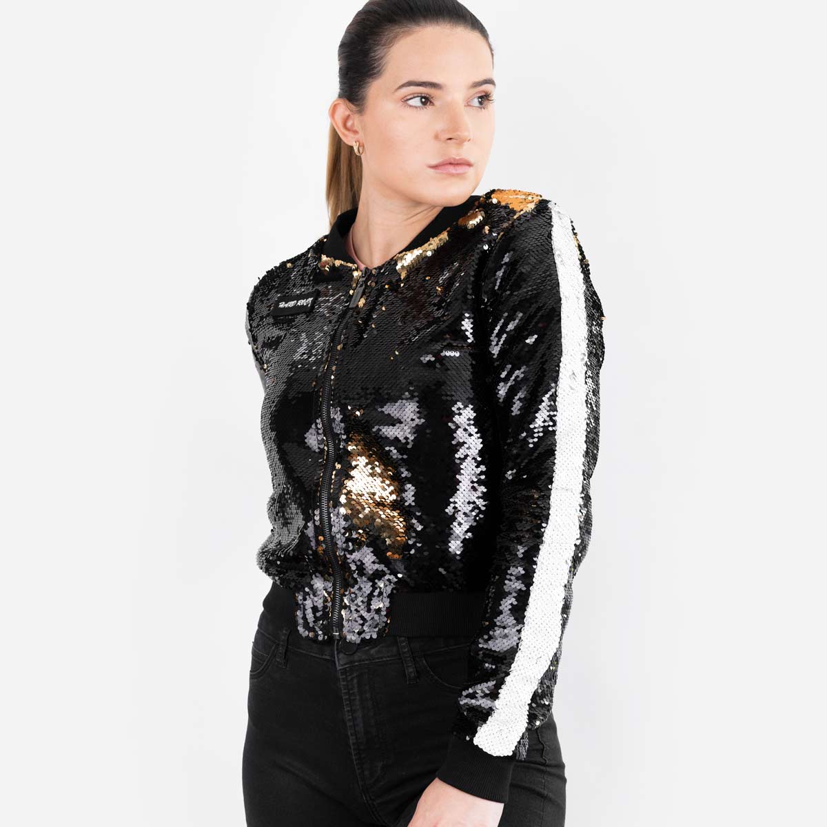 Women's Sequin Logo Bomber Jacket image number 1