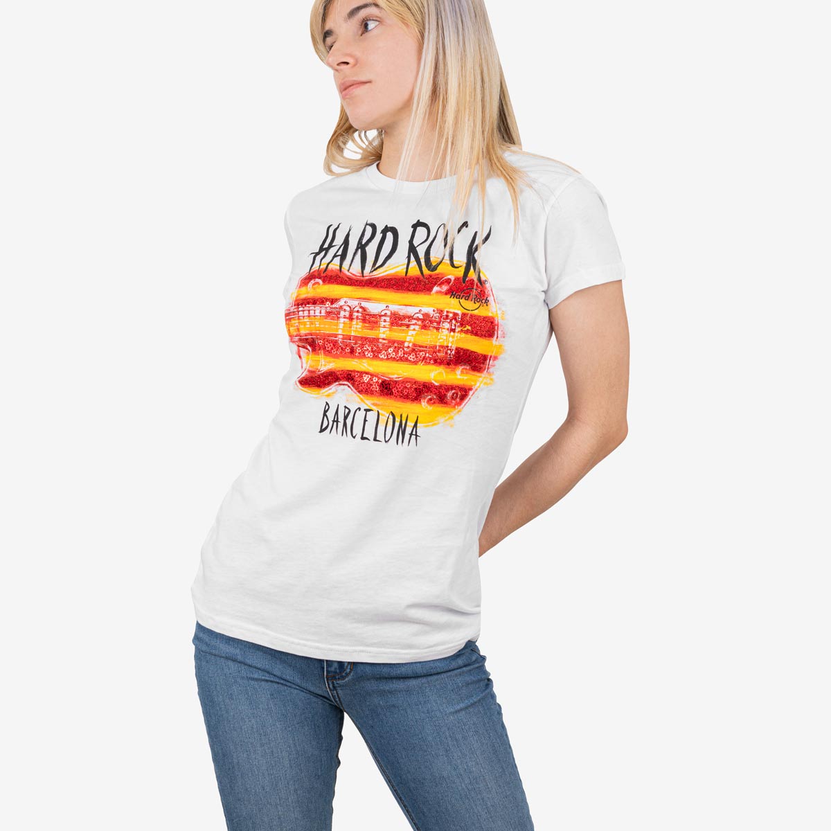 Women's Sequin Guitar Flag Tee image number 3