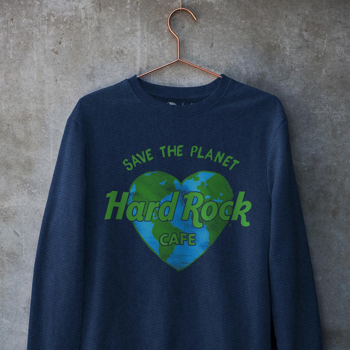 Hard Rock Adult Fit Save the Planet Heart Sweatshirt in Navy image number 5